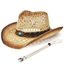 Straw Cowboy Hat Western with Decorative Bands, Hat Size Fits 22.04 to 22.83,