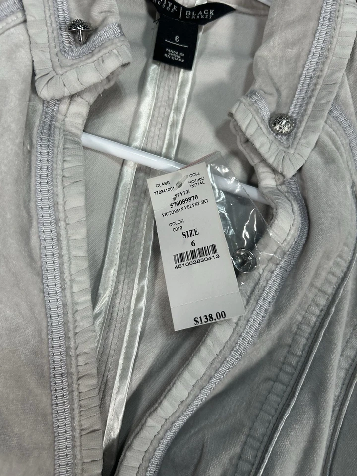 Nueva Chaqueta White House Black Market Terciopelo Peplum Para Mujer’s 6 Gris Preppy Elastizada Foto 4 de 4