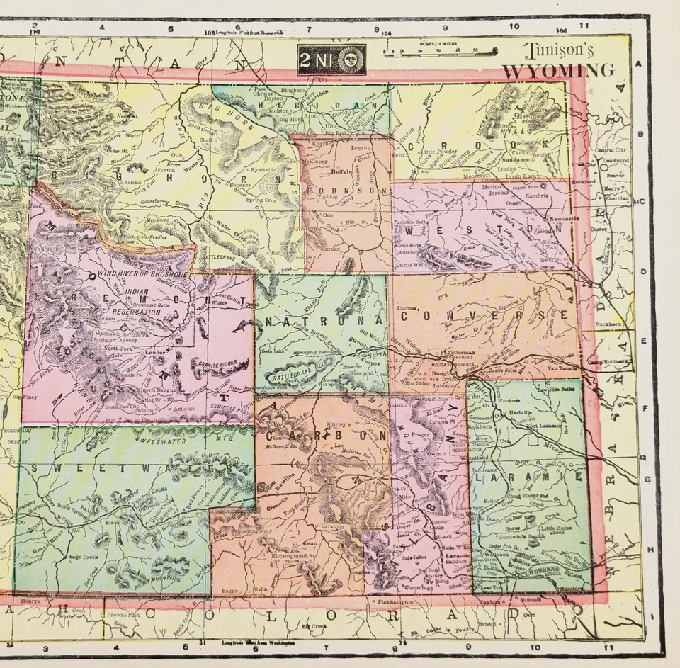 1903 WYOMING Map ORIGINAL (12x9.5) YELLOWSTONE - RAILROADS - TUNISON - Image 3 of 4