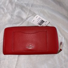 Coach Cardinal Red Accordion Crossgrain Leather Zip Around Wallet 58411E