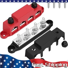 Red & Black 5/16" 4 Stud Power Distribution Busbar Bus Bar With Cover Fast Ship