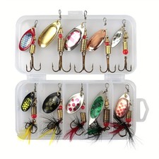 10pcs Spinning Lure Kit with Box Metal Fishin...