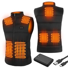 Heated Vest 8 Heating Zones USB Charging with 10000mAh Rechargeable Battery，D