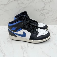 Air Jordan 1 Mid SE Black White Blue Kids Sneakers Shoes Size 7Y 554725 140