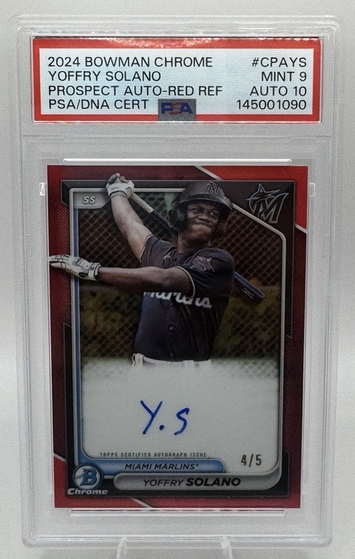 2024 Bowman Chrome #CPA-YS Yoffry Solano Prospect Auto Red Refractor /5 - PSA 9