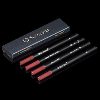 Scriveiner Rollerball Refill Black Medium - 4 Rollerball Refills Designed for Sc