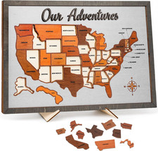 Wooden USA Travel Map Puzzle, USA Travel Map Tracker  Wood, 17X10 Inches, 50 St