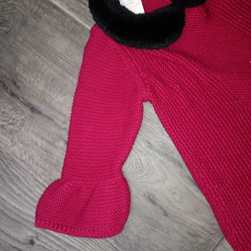 First Impressions Rojo Tejido Bebé Niñas Vestido de Vacaciones Cuello de Piel Navidad 18 meses Foto 3 de 4