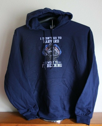 I DIDN'T TO HARVARD- I WENT TO FT BENNING Hoodie Sweatshirt, Medium, Blue - Picture 1 of 5