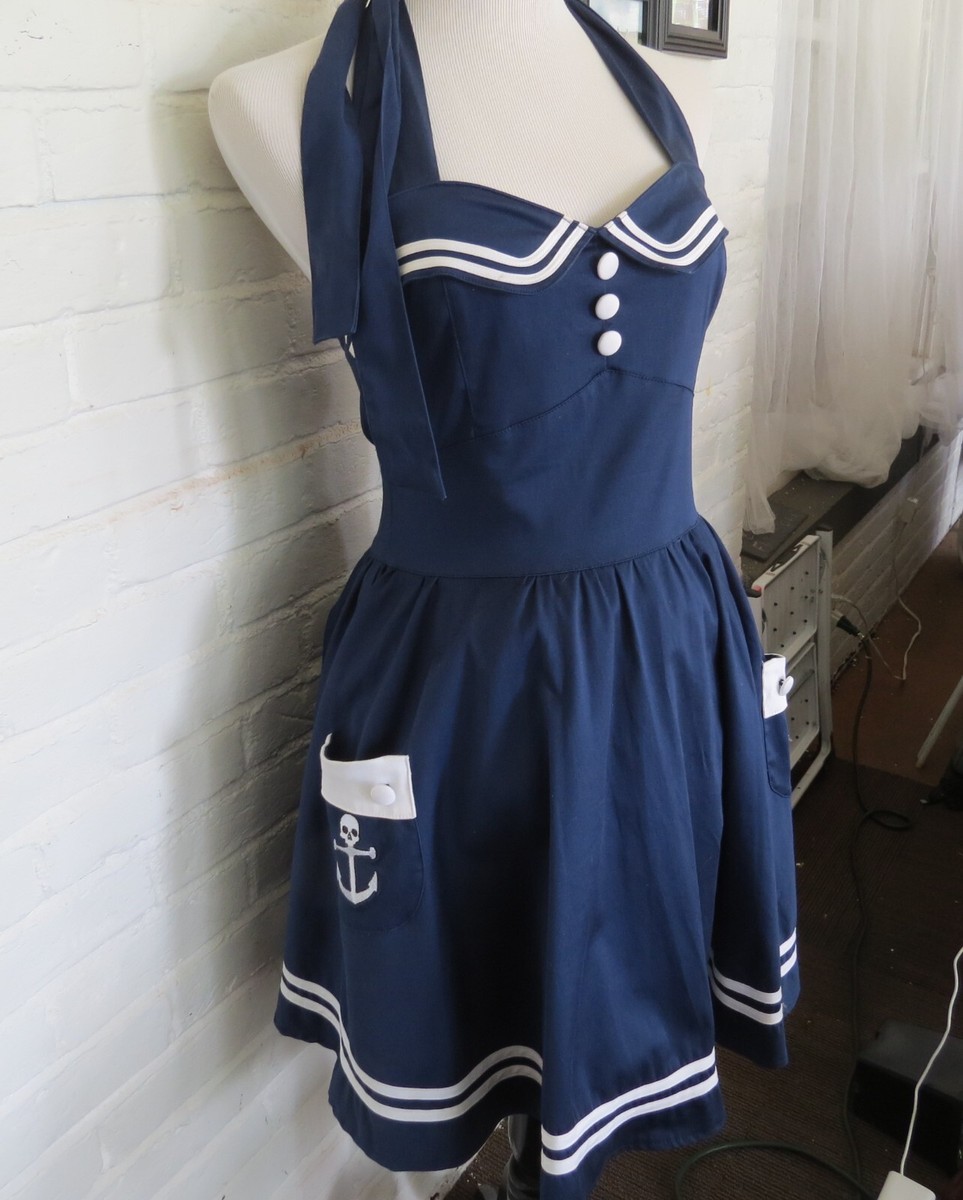 Hellbunny Vixen Motley Sailor Dress Mini PinUp Halter Skull