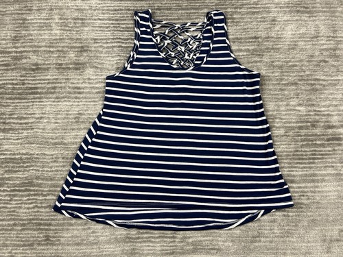 Legaci Top Womens Large Blue White Striped Sleeveless Polyester Blend - Picture 1 of 11