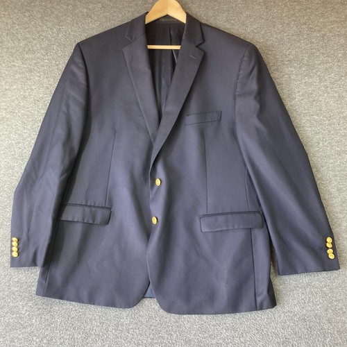 Lauren Ralph Lauren 100% Wool Blazer Mens 48R Navy Blue Lined Brass Buttons