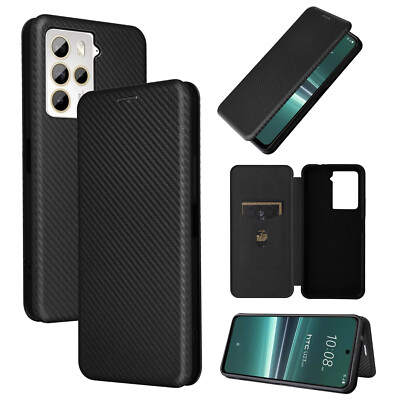 For HTC U23 Pro Shockproof Wallet Carbon Fiber Business Cover Leather Case