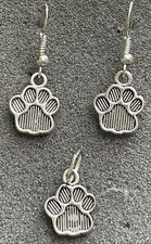 Silver Tone Paw Print Dangle Earrings And Pendant,Dog Lovers. Best Friend. Puppy
