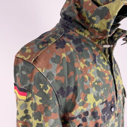 German Bundeswehr Flecktarn Camo Military Parka Jacket GR3 XL Short Hood - Picture 10 of 14