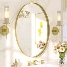 Gold Oval Bathroom Mirror Brushed Brass Framed Wall Mounted Mirrors for Vanity