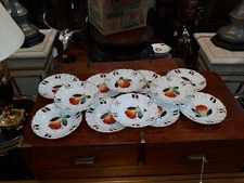 Set 12 Old Paris Porcelain Reticulated Fruit Plates Apples and Pears