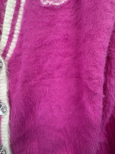 Barbie Movie Costume Cardigan Women Small Pink Eyelash Knit Preppy Faux Jewel - Picture 6 of 9