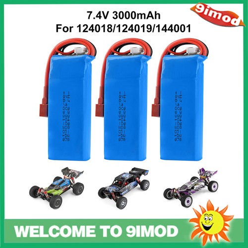 3PCS 7.4V 3000mAh Battery 2S for Wltoys 144001 124018 124019 104001 RC Car Truck - Picture 1 of 10