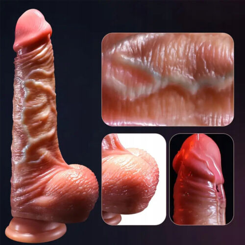 18 cm großer realistischer ungeschnittener Dildo Silikondildo Vorhaut mit Hoden - Bild 5 von 24