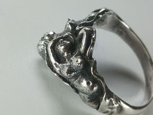 JUGENDSTIL EROTIK 925 SILBER UNGETRAGEN 80 ER JAHRE ALTBESTAND - SIZE 53 - Picture 8 of 8
