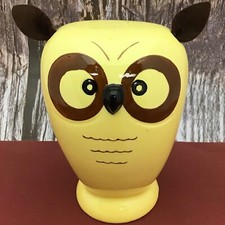 Vintage OWL Piggy Bank Big Eyes Yellow Ceramic Plug Japan 5  H