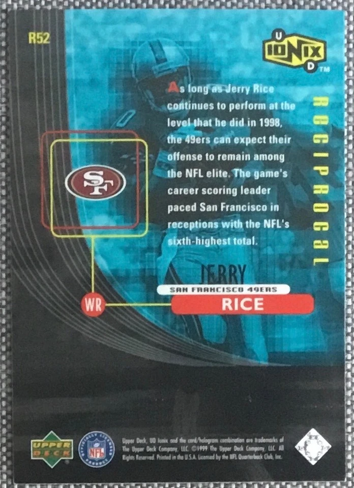 🔥 1999 UD Ionix RECIPROCAL #R52 JERRY RICE NICE!! 🔥 - Image 2 of 2