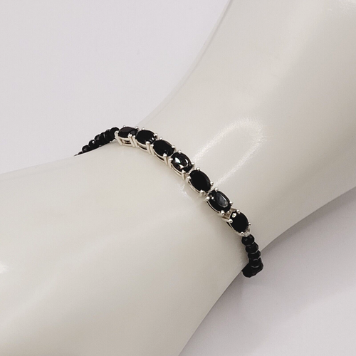 Black Onyx and Sparkling Faceted Black Spinel Silver 925 STS Bracelet 7.5 Inch - Picture 9 of 21