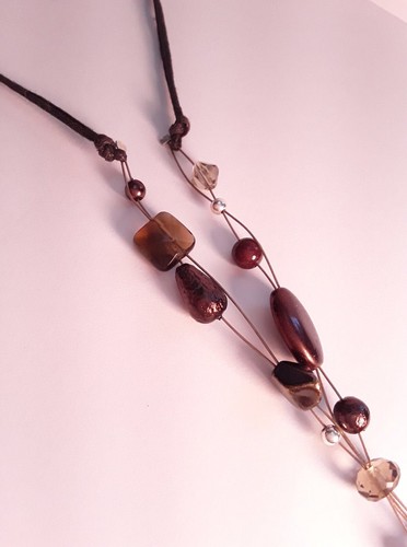 NEW Chicos Illusion Style "Y" Necklace w Gold tone & Browns/Clears Awesome - Picture 2 of 6