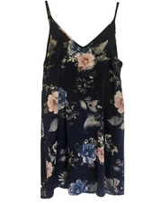 IMPRESSIONS BOUTIQUE Womens Blue Floral Satin Short Loose Dress SIZE SMALL