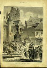 Entry of German troops into Rouen - book cutout 1870 wood engraving