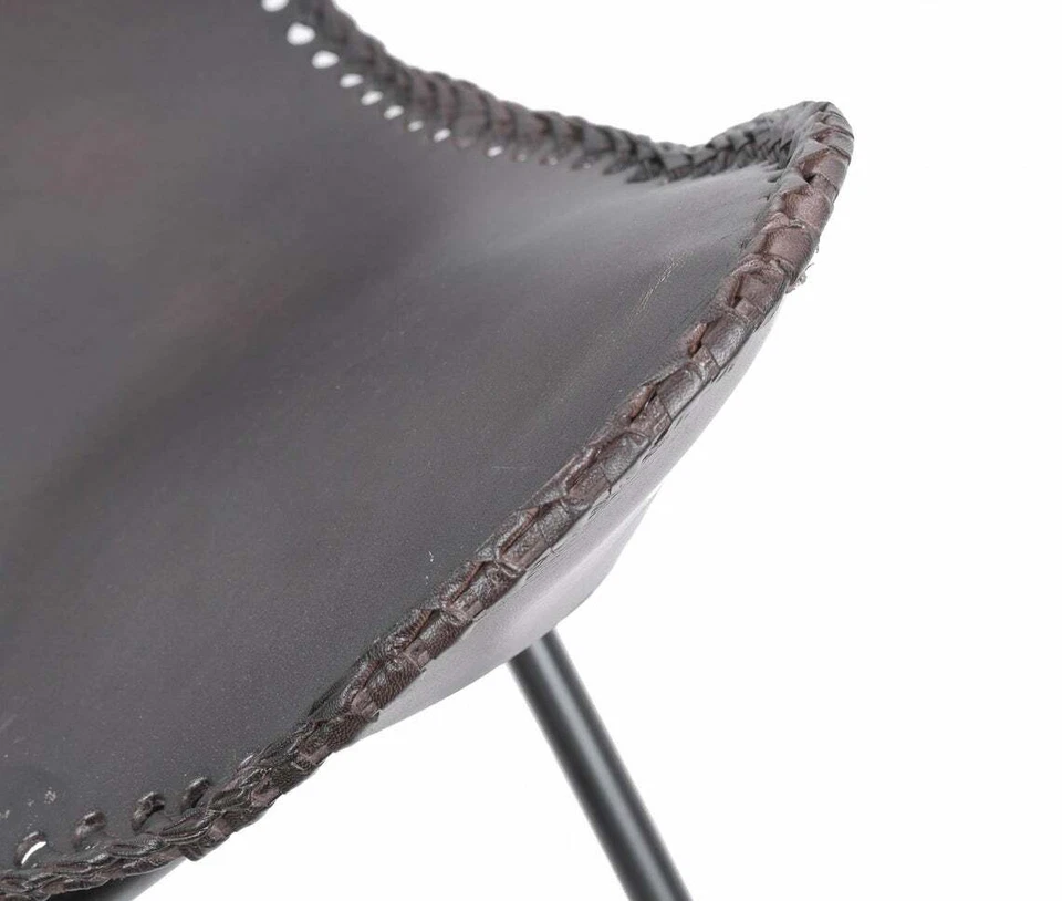 Buffalo Vintage Black Leather Butterfly Footstool Rest Butterfly Folding Stool - Image 3 of 4