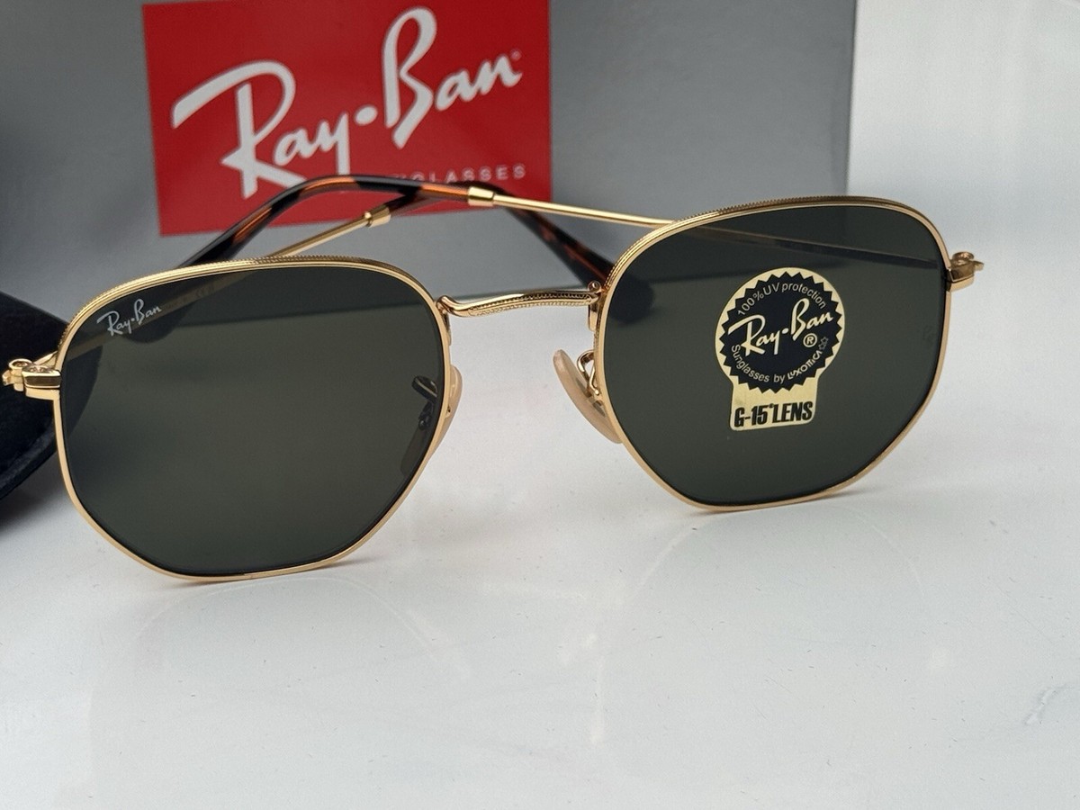 Ray-Ban HEXAGONAL FLAT LENSES RB3548N Polished Arista Gold Green Lens HEXAGONAL Sunglasses in Arista Gold and Green Vintage  main image 2