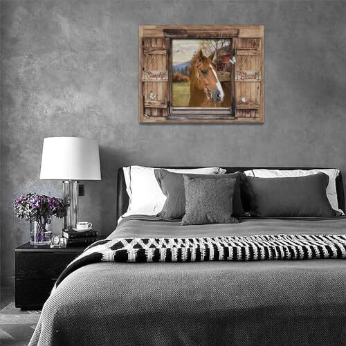 yowecso Farmhouse Horse Wall Art Farm Horse Pictures 16L" x 12W" Window Horse - Picture 7 of 7