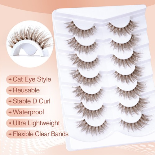 Brown faux Mink Eyelashes - Fluffy Wispy Lashes natural look 7 Pairs - Picture 5 of 7