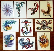 Temporary Tattoos Bullseye Boys Series #4 Full Set of 10 Vending Machine Tattoos