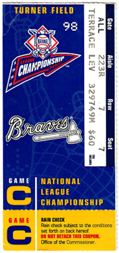 1998 National League Championship Series Atlanta Braves GM C Ticket