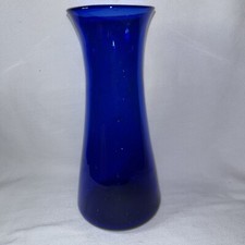 Art Glass Cobalt Blue Hand Blown 10  Vase Bubbles Flaws - See Photos
