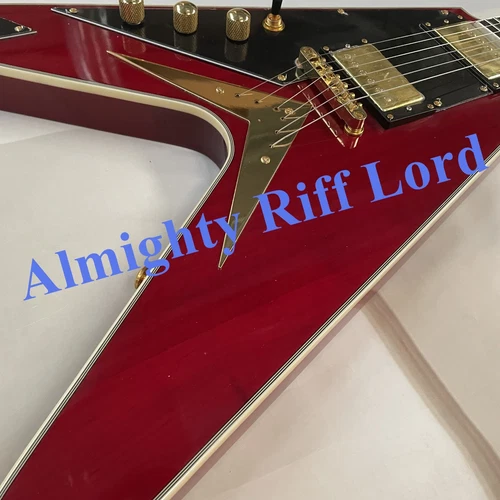 Left Hand Flying V Electric Guitar Red solid body HH Pickup Gold Hardware F/S