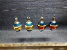 Vtg Mercury Glass Christmas Tree Ornaments Diamond Indent Lot of 4 Tear Drop