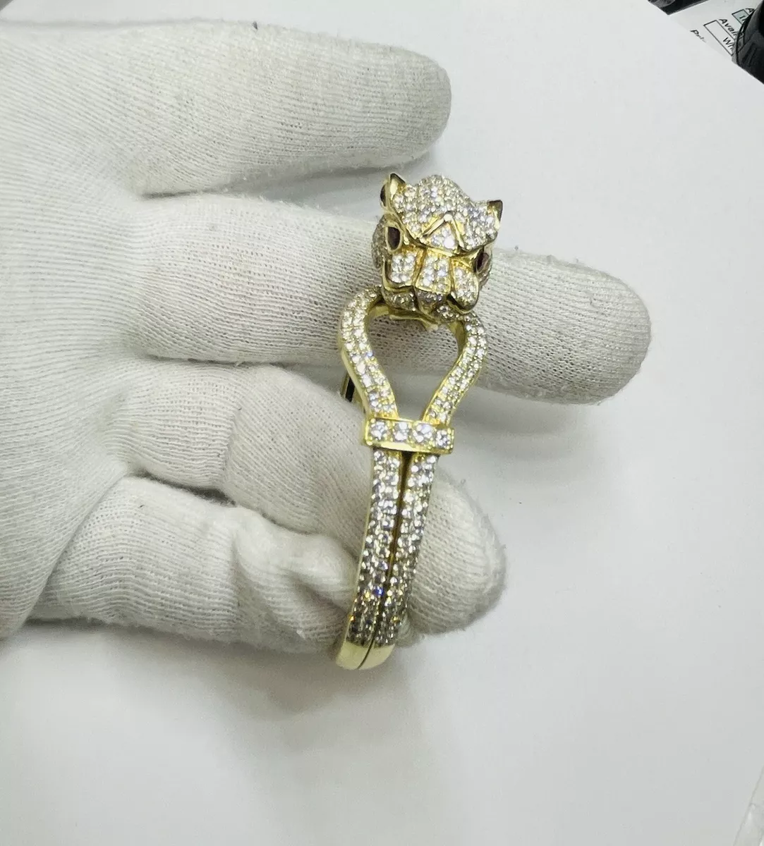 Panther Diamond Bangle Bracelet 13.77 ct Diamonds 18k Yellow Gold