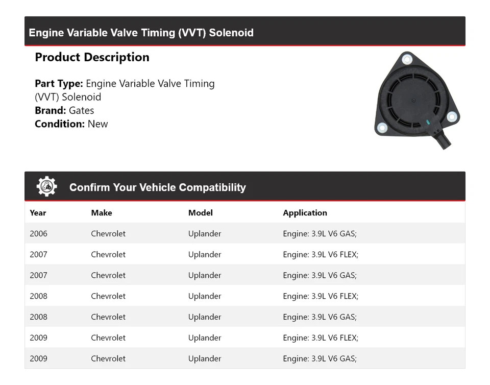 Para Chevrolet Uplander 2006-2009 motor VVT puertas solenoides 2007 2008 Foto 2 de 4
