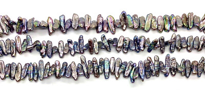 Fresh Water STICK Pearls Blue / Purple Peacock Approx. 20.5x7 mm 15.5 in. Strand