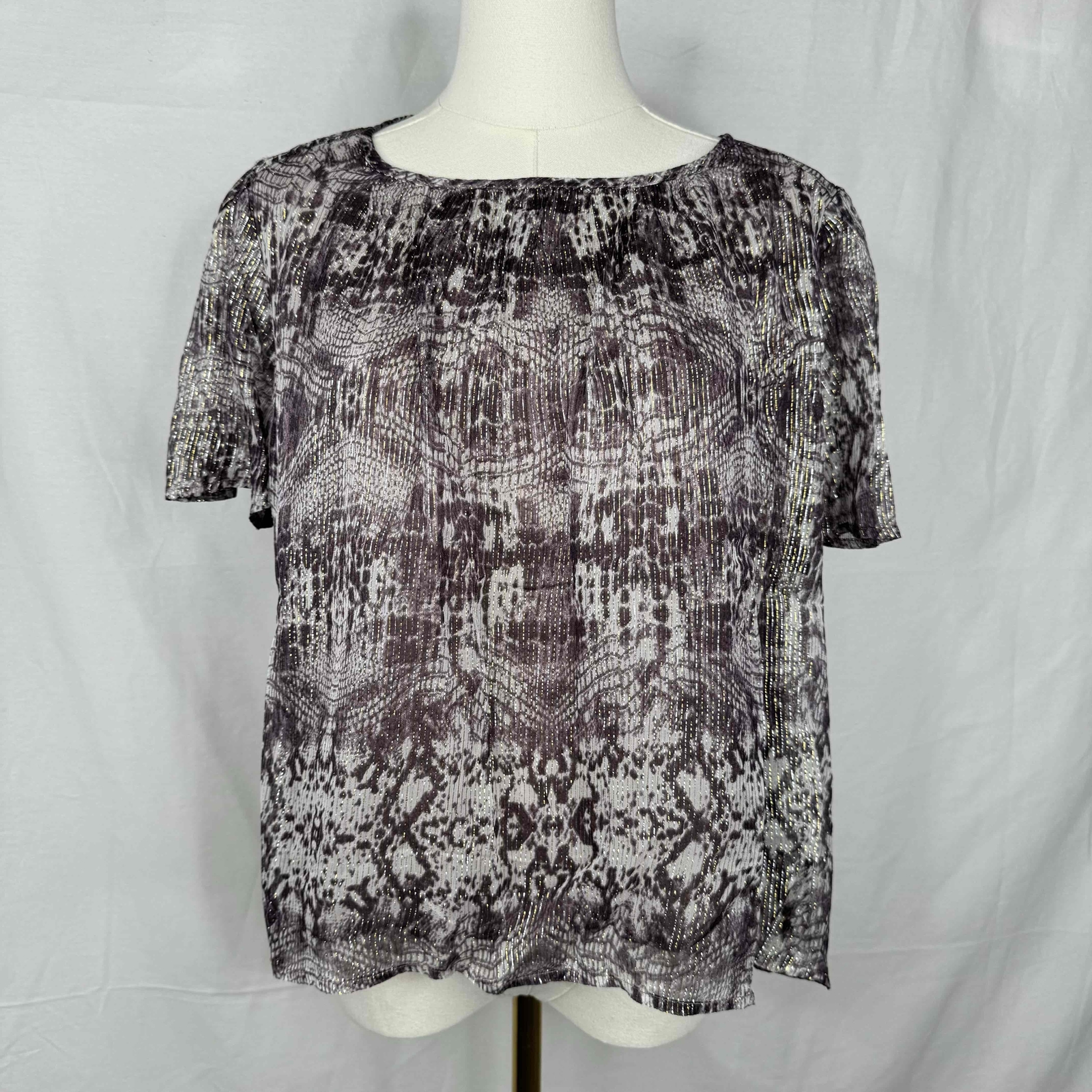 Velvet By Graham And Spencer Anthropologie Metallic Peasant Blouse Animal Print