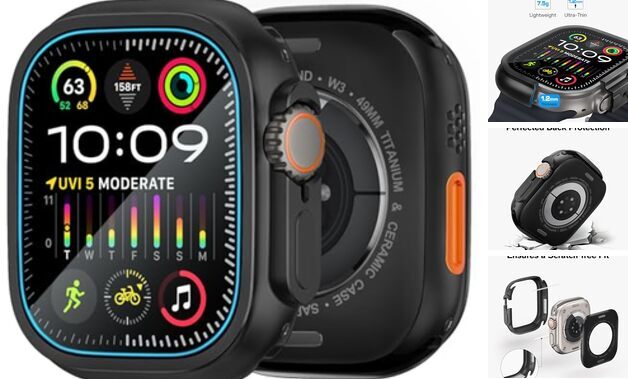 Metal Case Screen Protector for Apple Watch Ultra 2/Ultra W3 Rugged 49mm Black