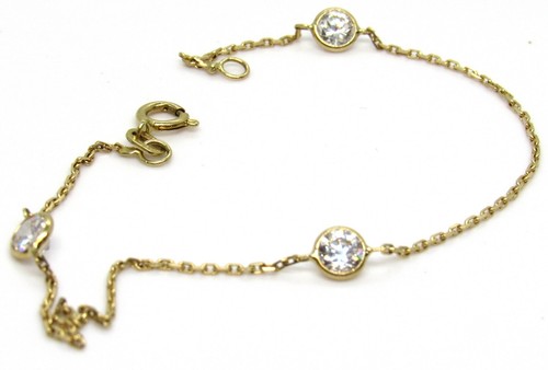 14k Yellow Gold Bezel Set Cubic Zirconia Gemstone Ladies' Bracelet Estate - Picture 6 of 9