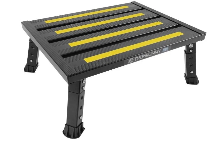 Height Adjustable Aluminum RV Steps, Solid Collapsible Step Stool (Black) - Picture 1 of 8