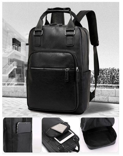 Men's Leather Backpack Waterproof Laptop Bag for Work School Business Travel - Picture 4 of 13