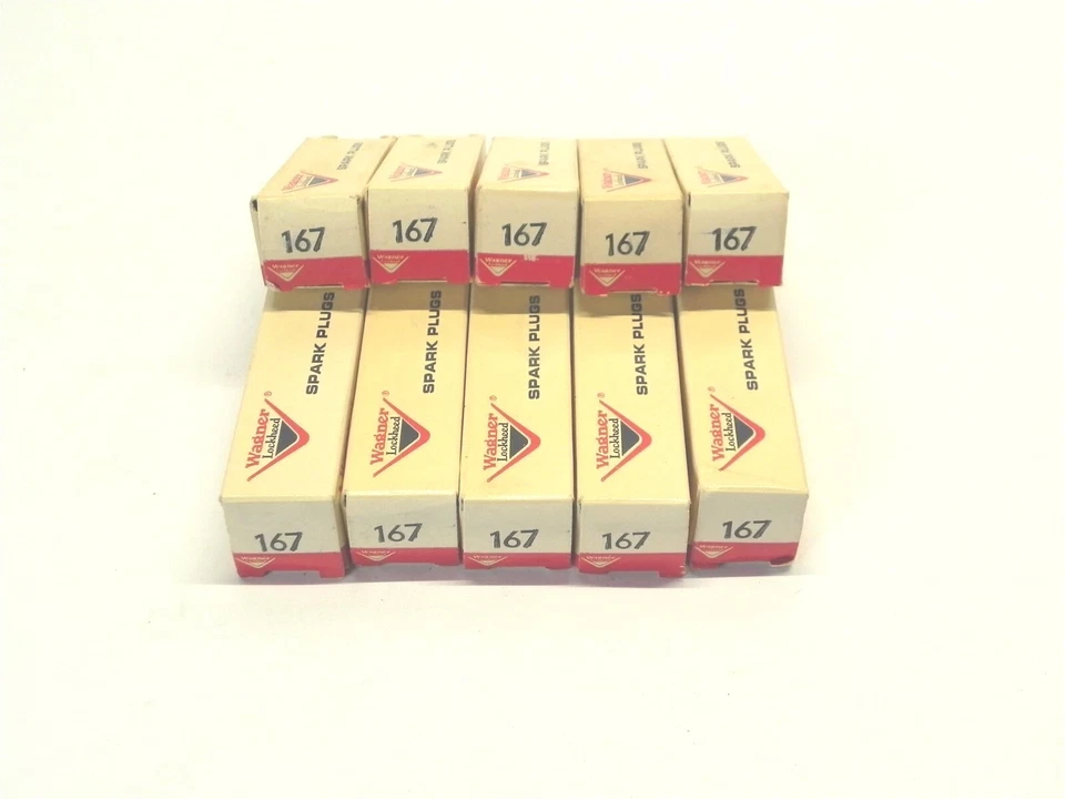 老式 WAGNER 品牌 SPARK PLUGS 10 盒 #167 轻质表面 RUST NOS  — 第 2/4 张图片