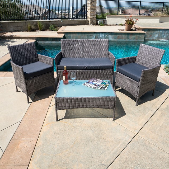 4pc Patio Furniture Set Cushioned Outdoor Wicker Rattan Garden Lawn Sofa Seat For Sale Online Ebay